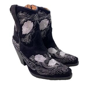 Dingo Womens Black& White Embroidered Suede/Leather Cowgirl Cowboy Boots‎ Sz.7M